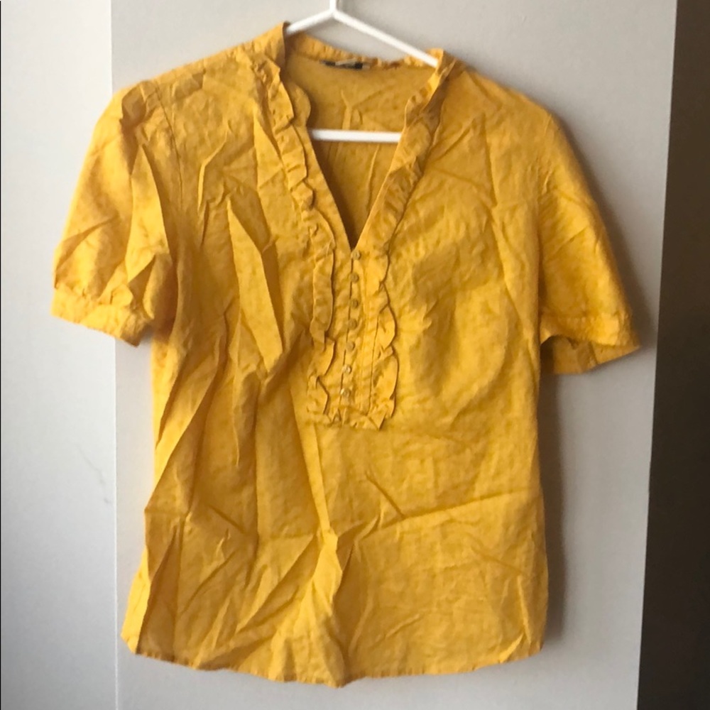 Bright mustard yellow LOFT blouse with details